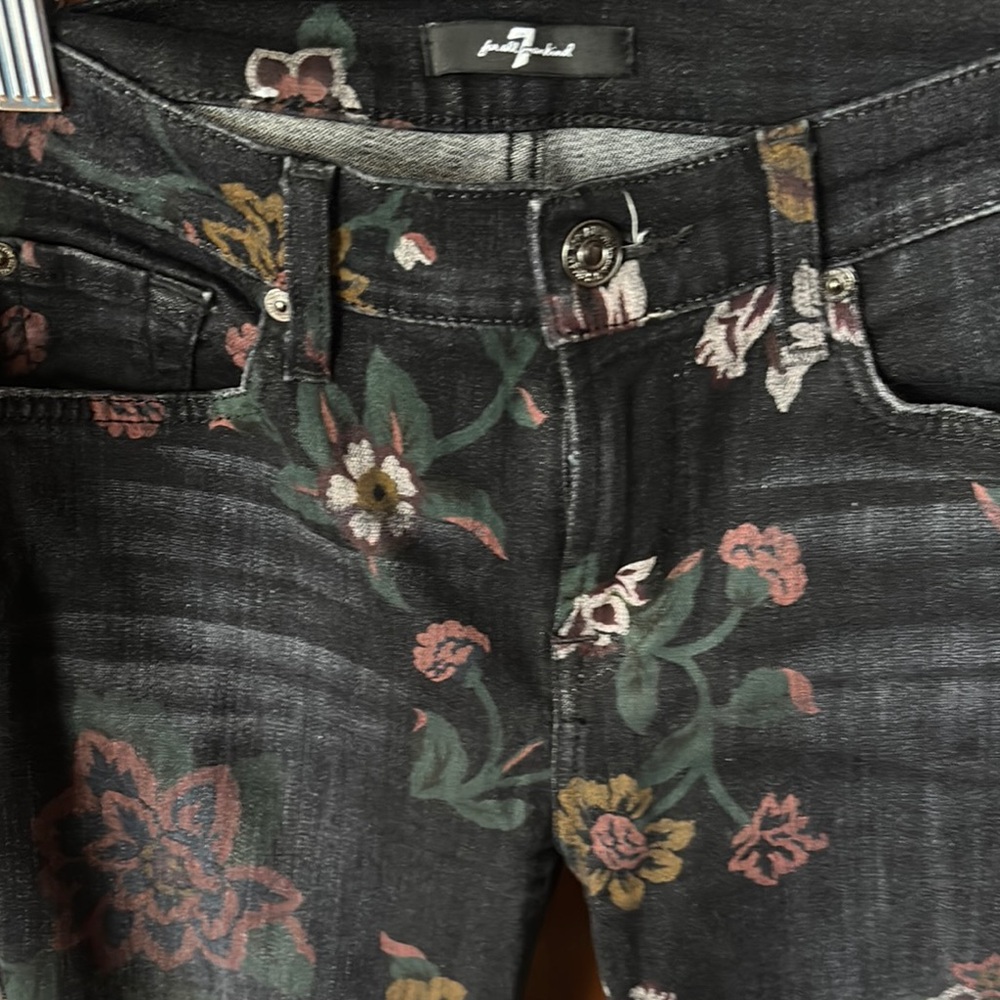 7 For All Mankind Floral Black Jeans